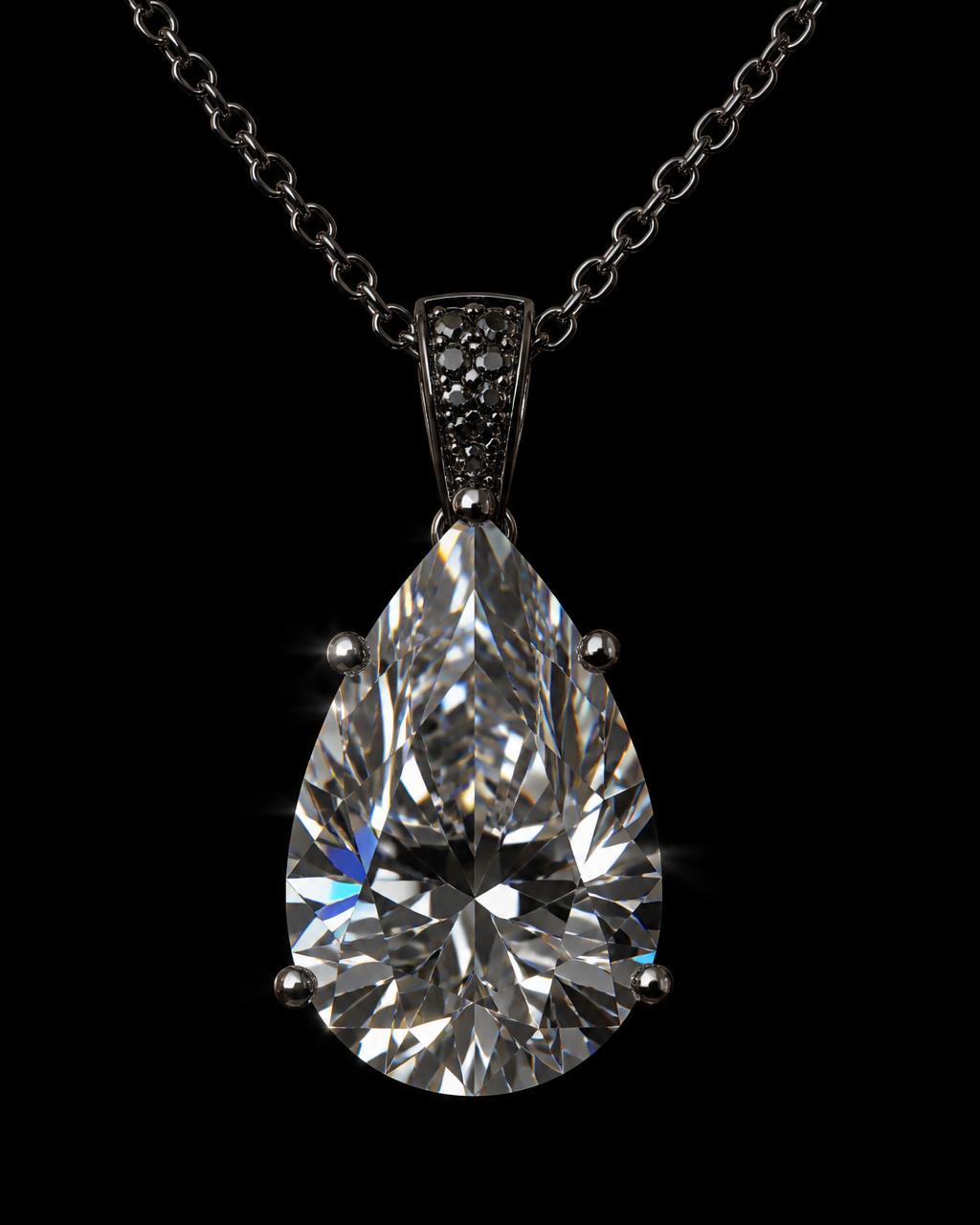 Pear-cut diamond pendant on a fine blackened chain