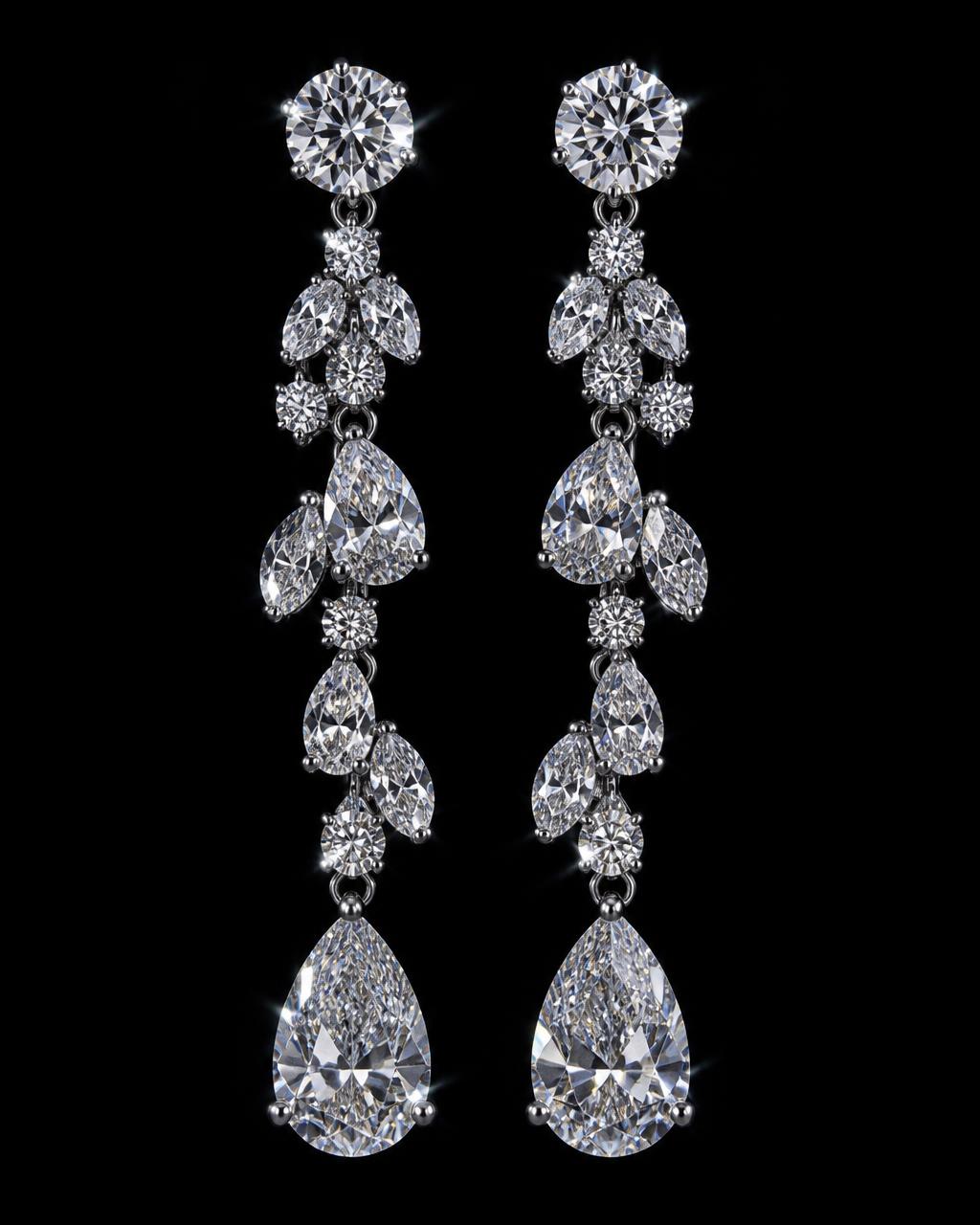 Pair of cascading diamond drop earrings